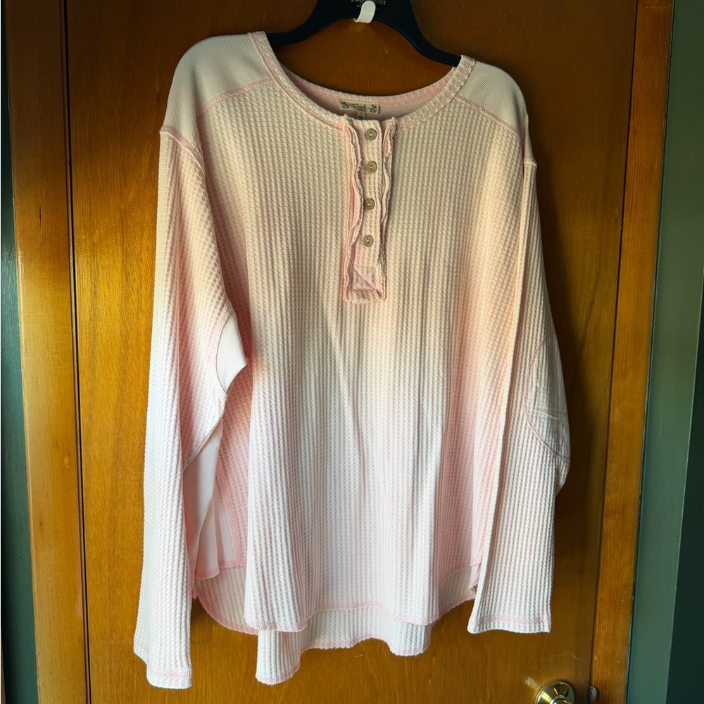 easel Light Pink Waffle-Knit Long Sleeve Henley Top